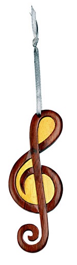 Wood Double Side Wood Intarsia Ornament - G Clef -0