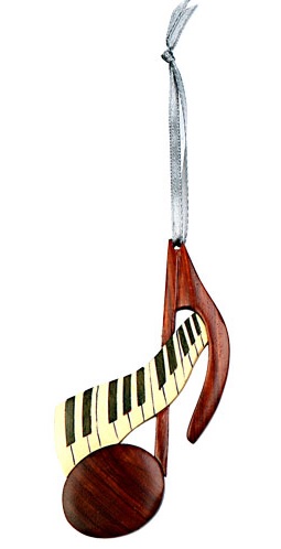Wood Double Side Wood Intarsia Ornament - Music Note -0