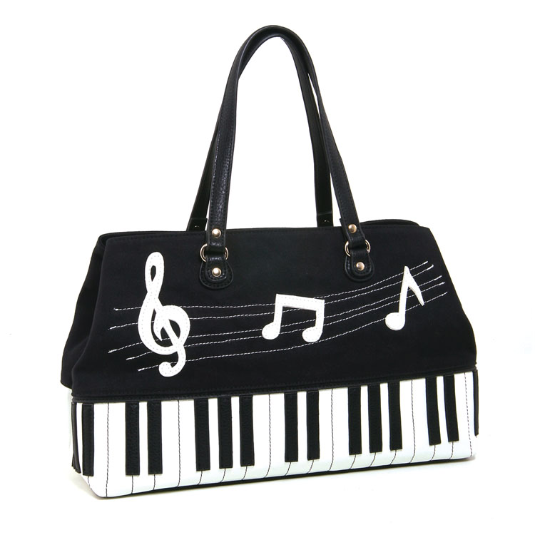 Piano and Music Key Notes Canvas with Leatherette Trim Doctor's Satchel (Black) -0
